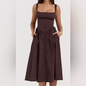 House of CB Tatiana Brown Button-Down Dress - Size Small